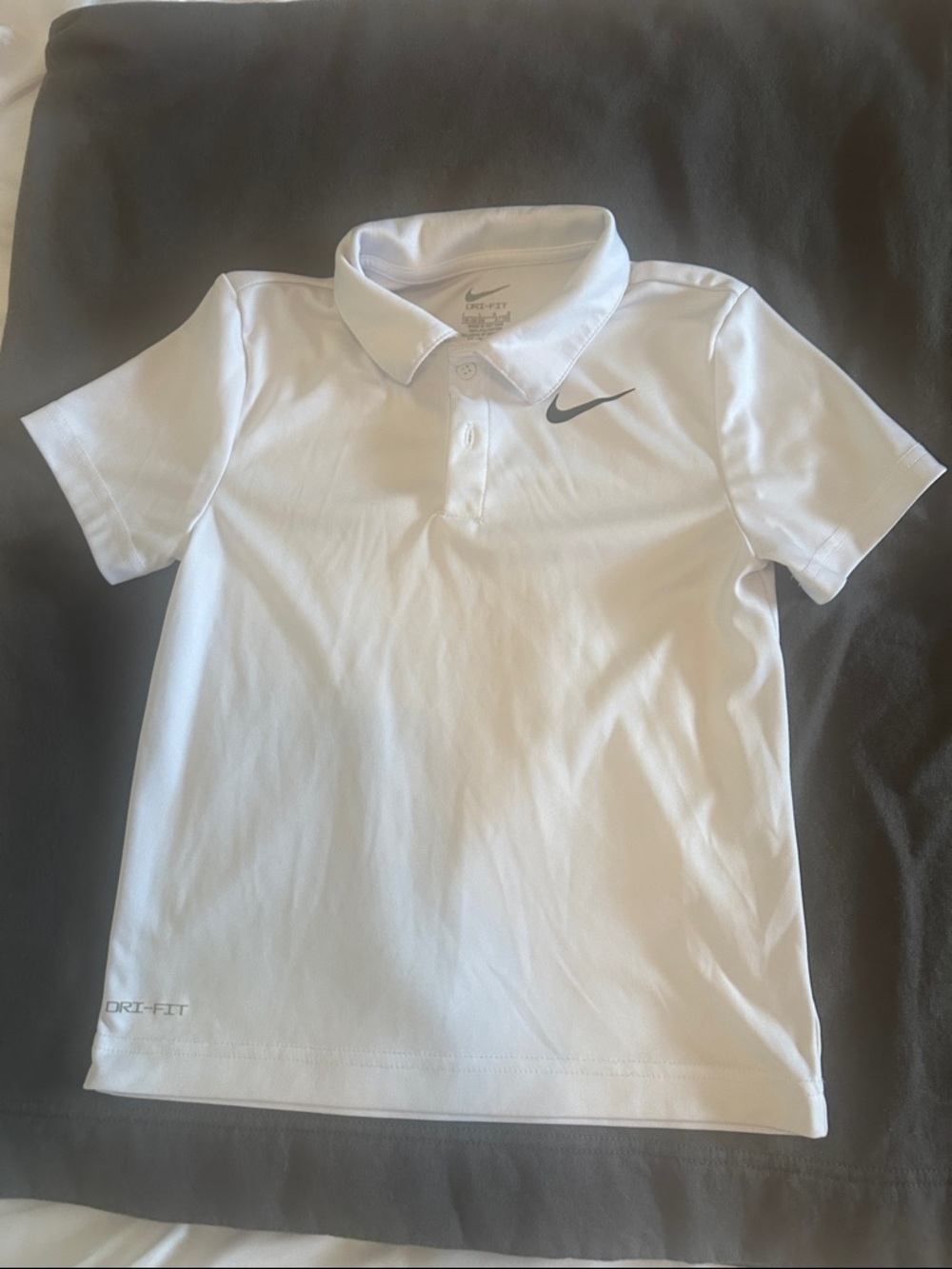 Nike White Kids Dri-FIT Polo with Gray Swoosh